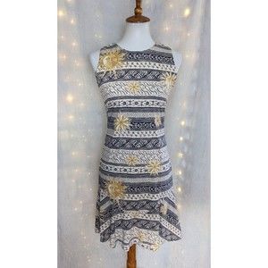 J. McLaughlin XS Zodiac Sleeveless Dress Ruffle Hem Sun Moon Stars Unique Career